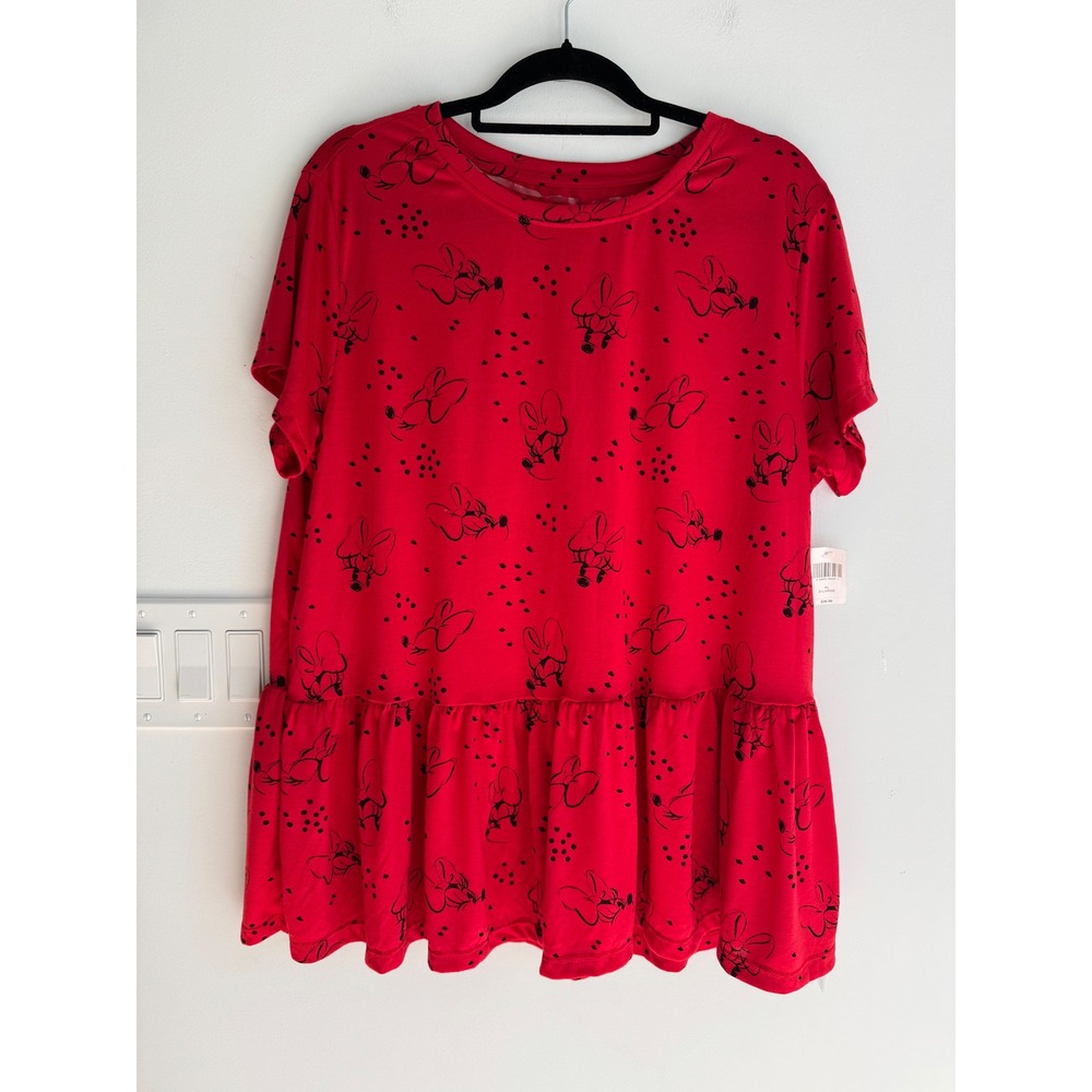Disney Parks Minnie Mouse Red Peplum Top Short Sleeve Polka Dot Shirt XL NEW